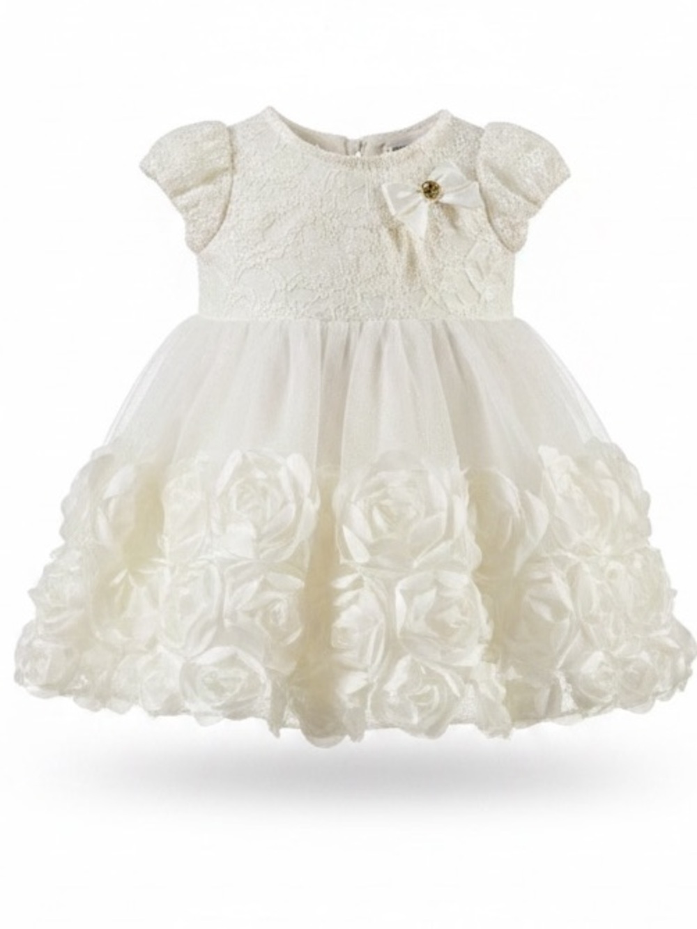NWOT Ivory Ruffled Lace Flower Rosette Dress